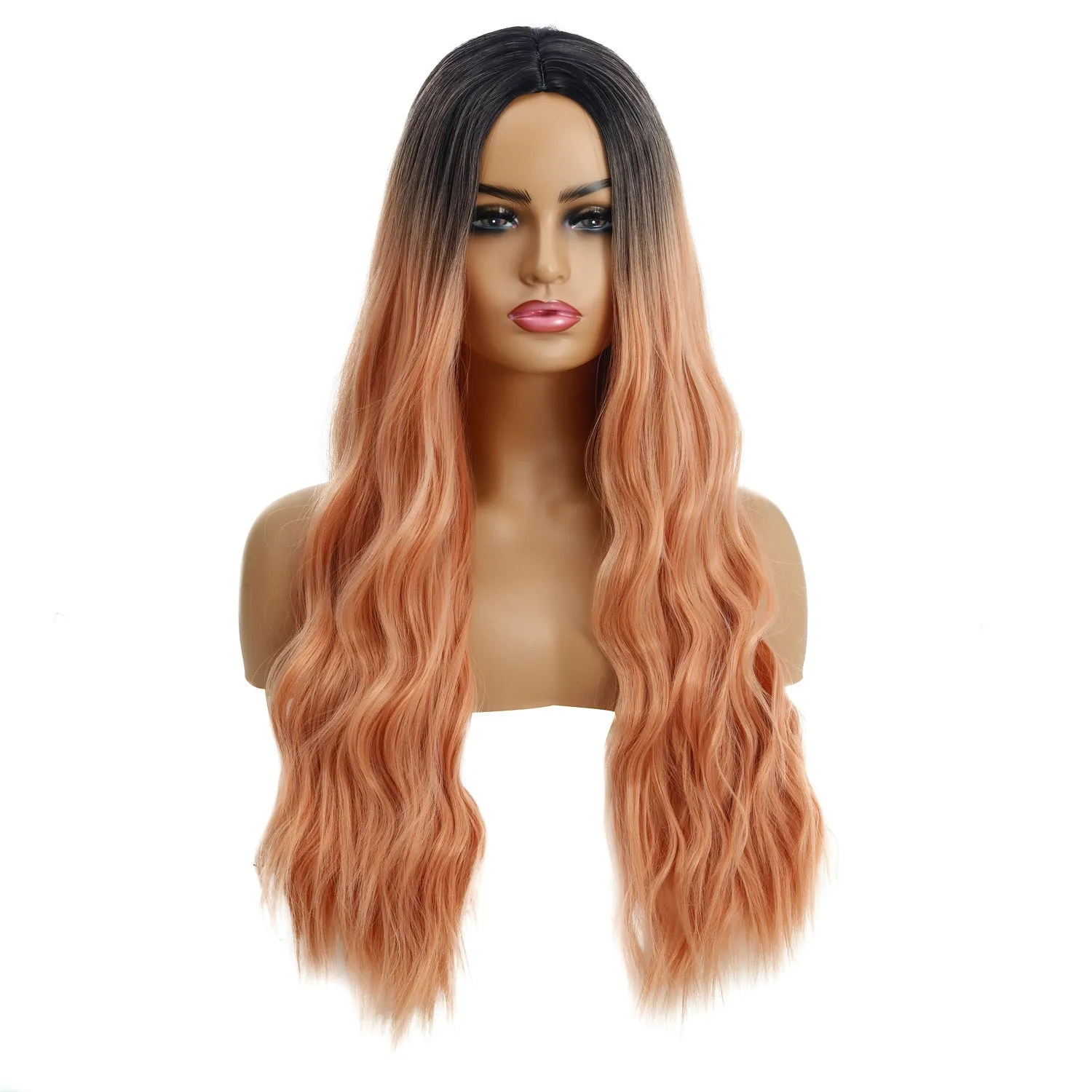 European American wavy curly ladies wig in multiple colours including apricot, beige, black, brown, gold, grey, khaki, orange, red, silver, white