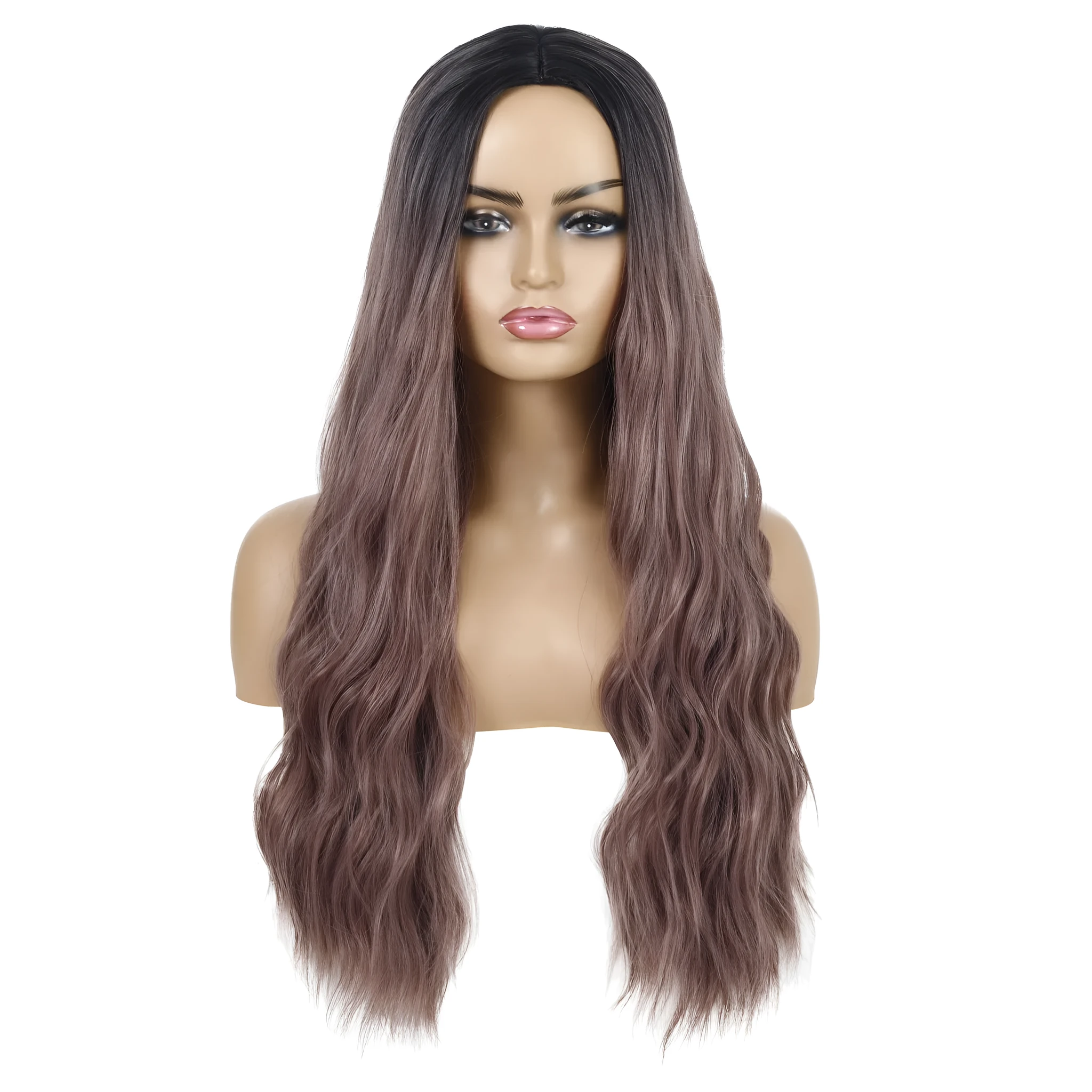 European American wavy curly ladies wig in multiple colours including apricot, beige, black, brown, gold, grey, khaki, orange, red, silver, white