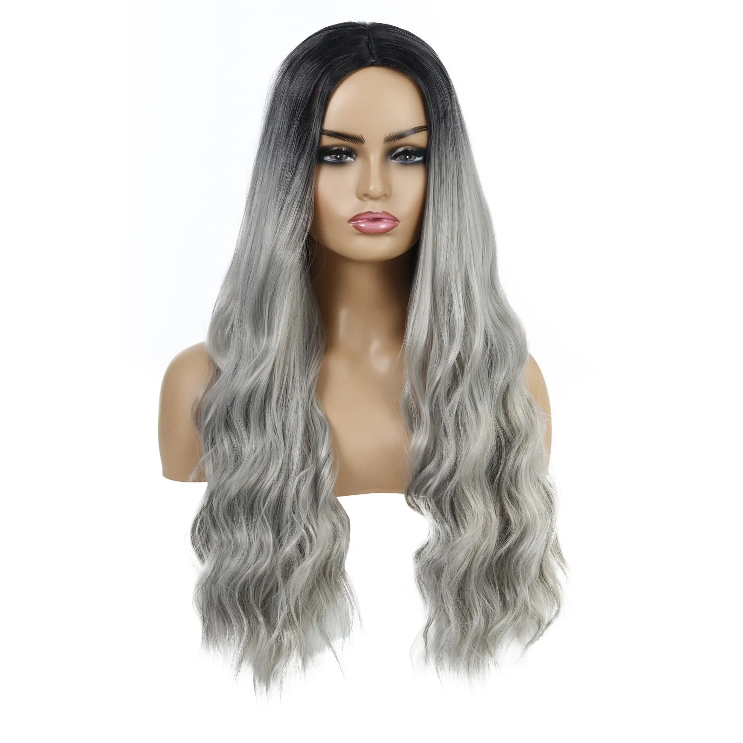 European American wavy curly ladies wig in multiple colours including apricot, beige, black, brown, gold, grey, khaki, orange, red, silver, white