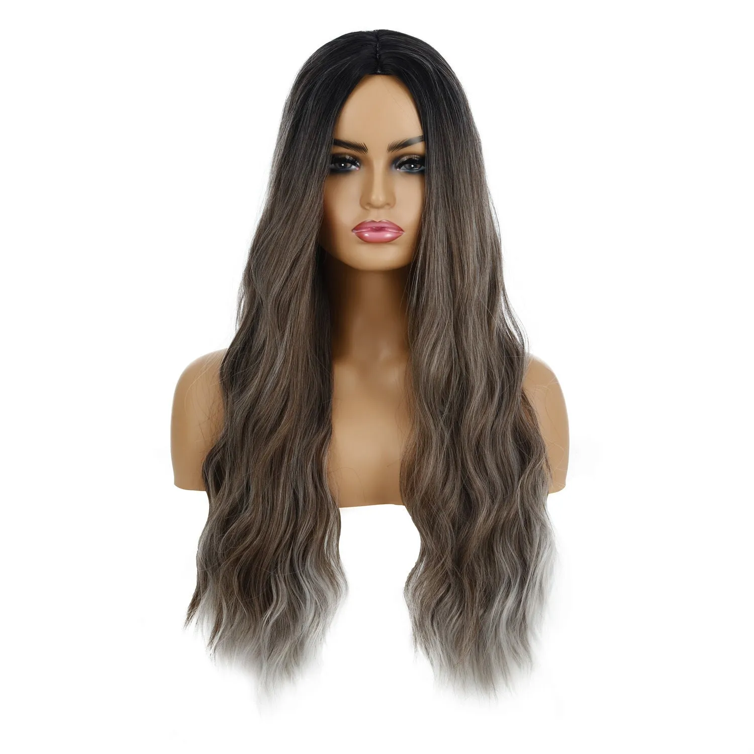 European American wavy curly ladies wig in multiple colours including apricot, beige, black, brown, gold, grey, khaki, orange, red, silver, white