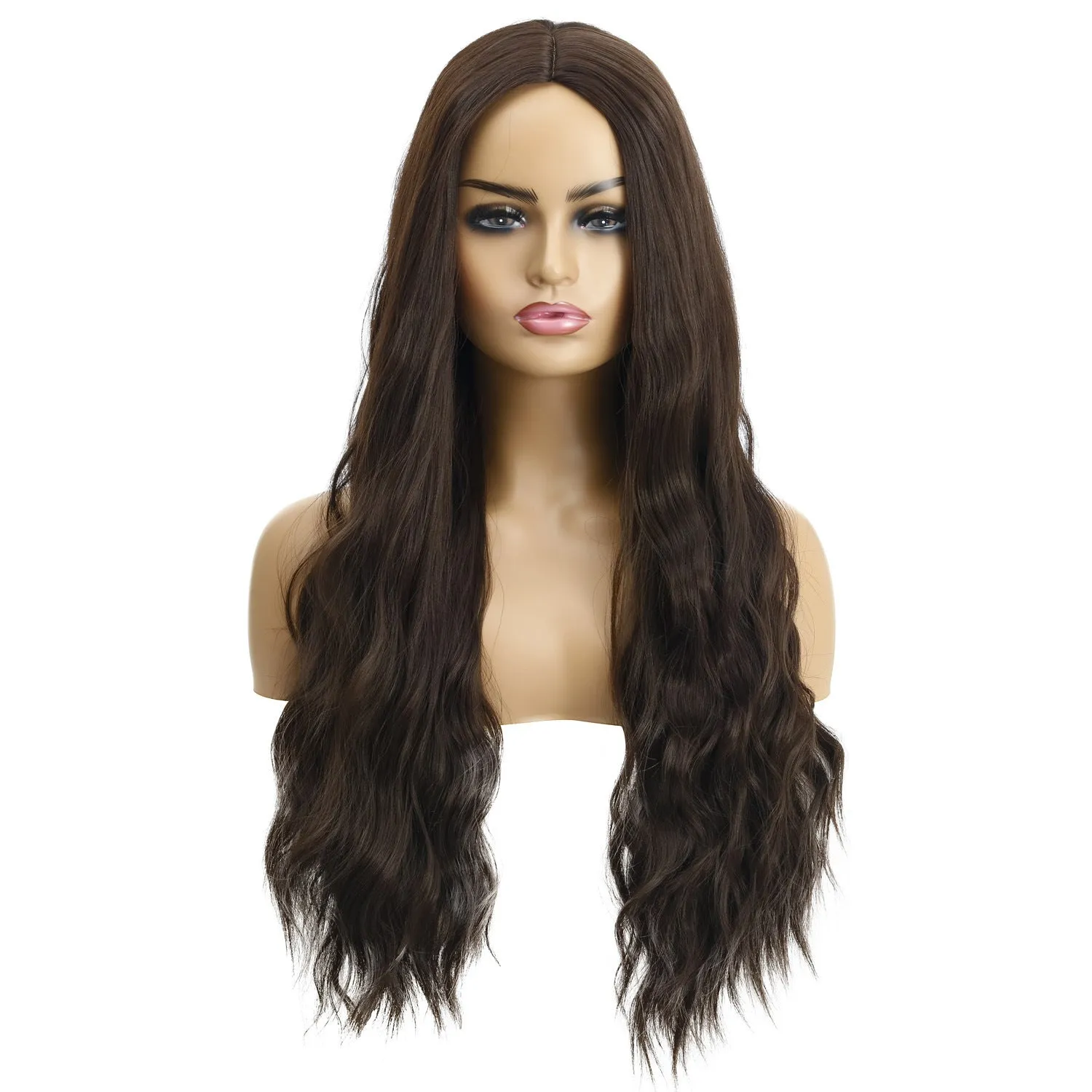 European American wavy curly ladies wig in multiple colours including apricot, beige, black, brown, gold, grey, khaki, orange, red, silver, white
