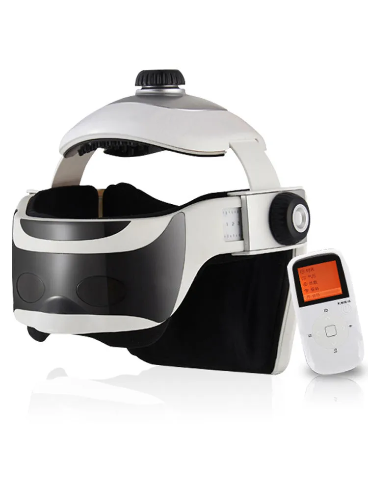Electric helmet head massager with wireless remote control, vibration massage, battery powered