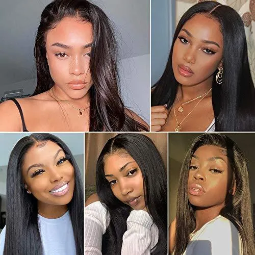 Brazilian straight human hair front lace wig in black, 4x1 lace construction on mannequin head