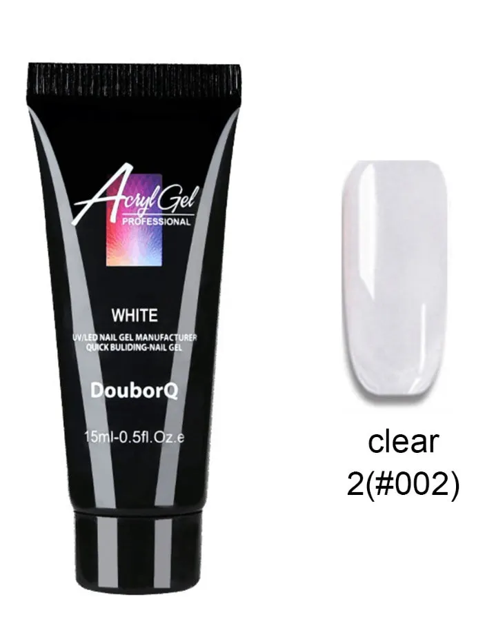 Three 15ml polygel bottles in different colours with 48 mold tips for nail extensions