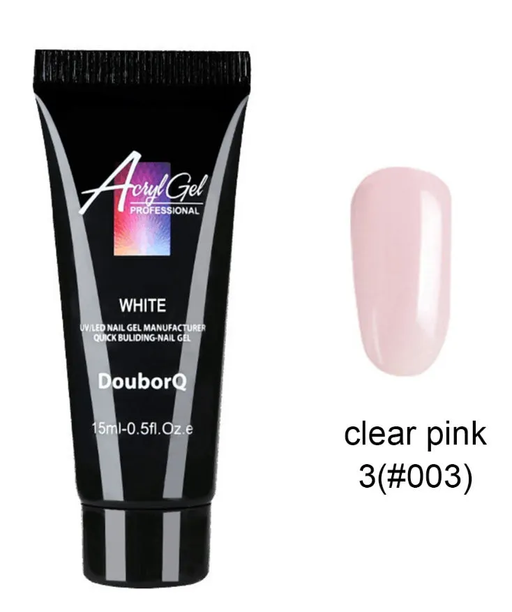 Three 15ml polygel bottles in different colours with 48 mold tips for nail extensions