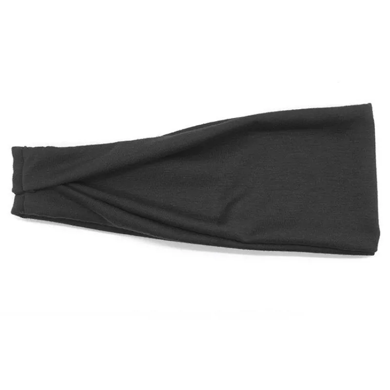 Cotton stretch striped running headband in black with 44cm circumference for sports and fitness