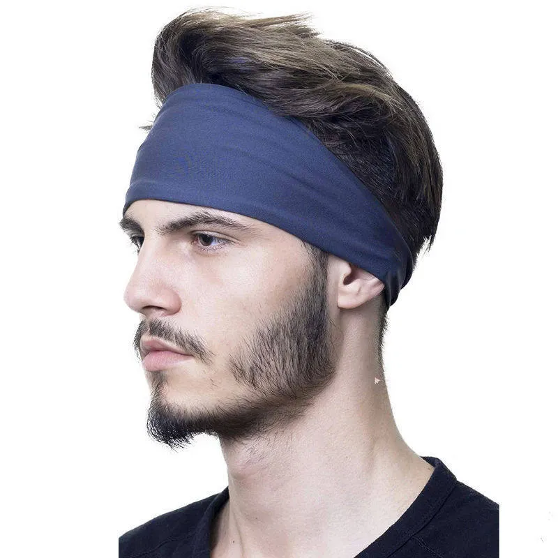 Cotton stretch striped running headband in black with 44cm circumference for sports and fitness