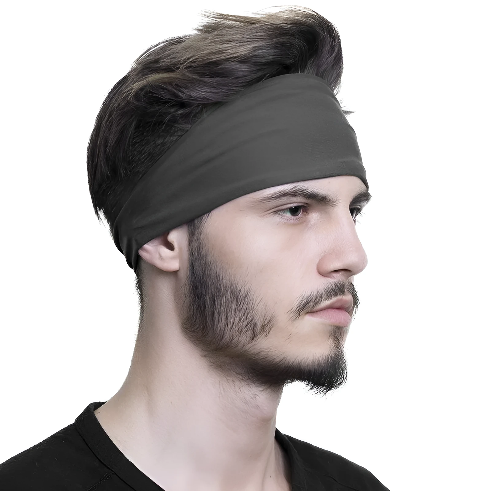 Cotton stretch striped running headband in black with 44cm circumference for sports and fitness
