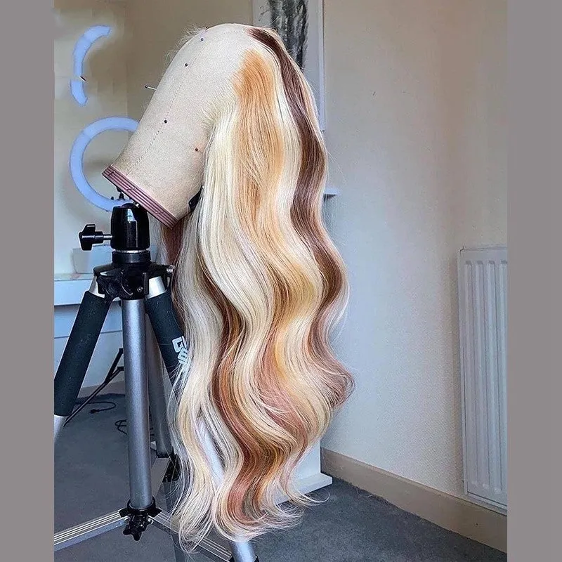 Brown and blonde pre-plucked human hair lace front wig Nabea Uty 13x4 lace 8-28 inch length