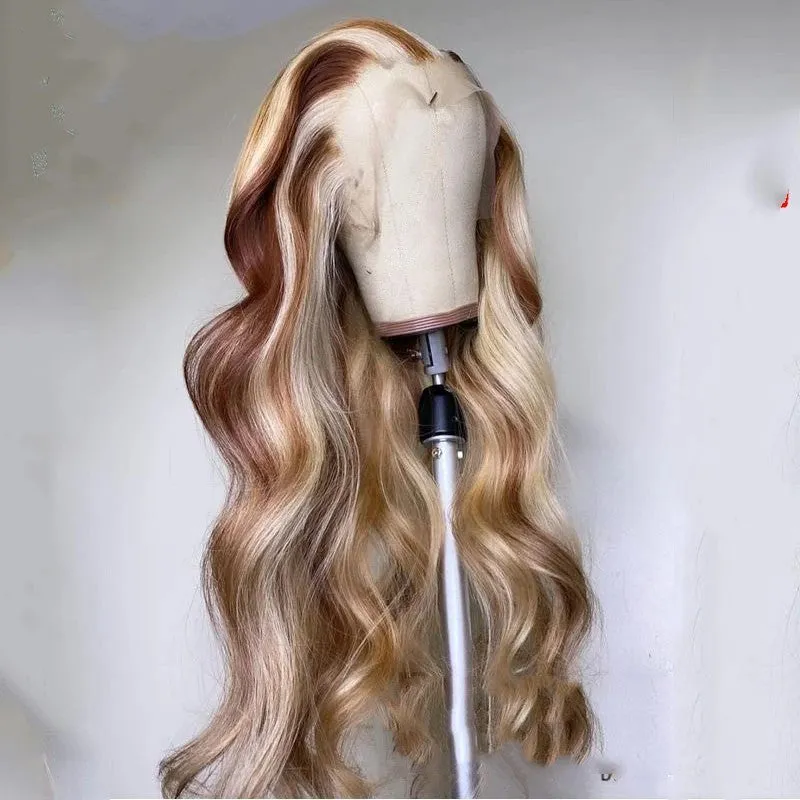 Brown and blonde pre-plucked human hair lace front wig Nabea Uty 13x4 lace 8-28 inch length