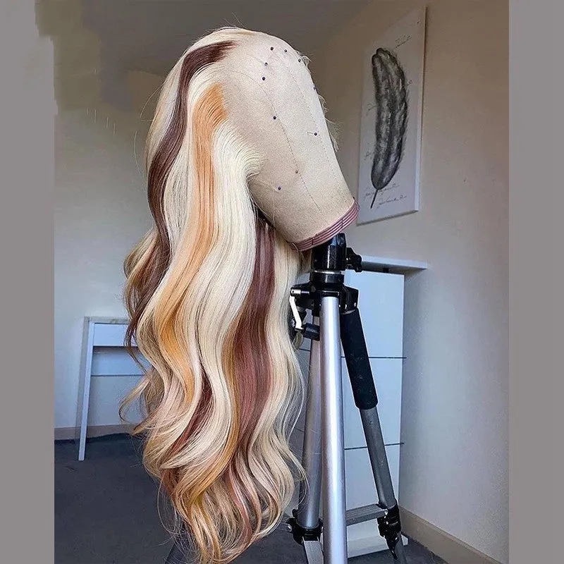 Brown and blonde pre-plucked human hair lace front wig Nabea Uty 13x4 lace 8-28 inch length