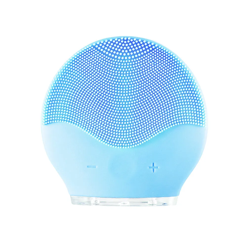 Electric waterproof silicone cleansing instrument mini facial brush in pink with USB cable