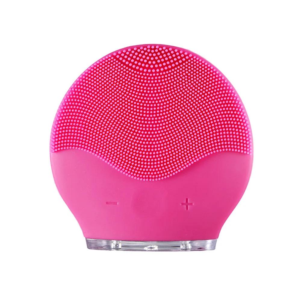 Electric waterproof silicone cleansing instrument mini facial brush in pink with USB cable