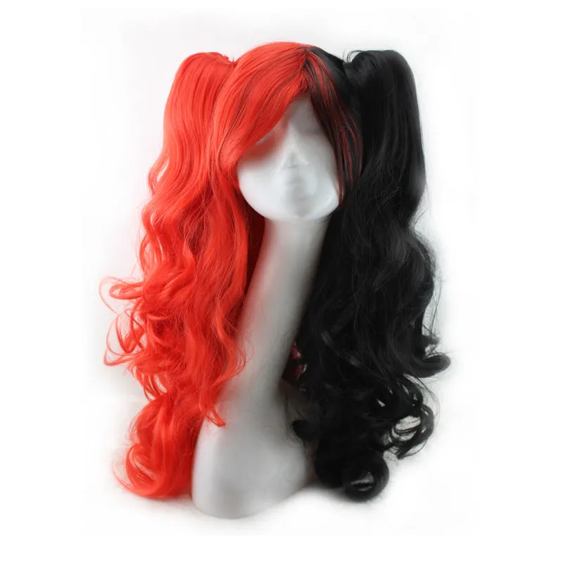 Colorful long curly synthetic wig with high temperature wire hairline in a pink gold colour option