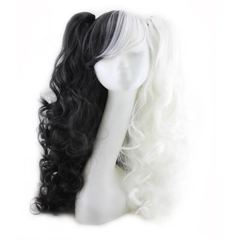 Colorful long curly synthetic wig with high temperature wire hairline in a pink gold colour option