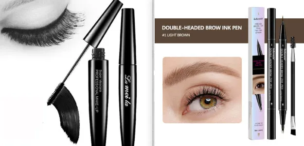 Thick waterproof mascara in black for volume and curl, smudge-proof formula