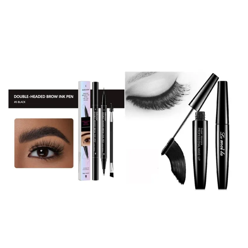 Thick waterproof mascara in black for volume and curl, smudge-proof formula