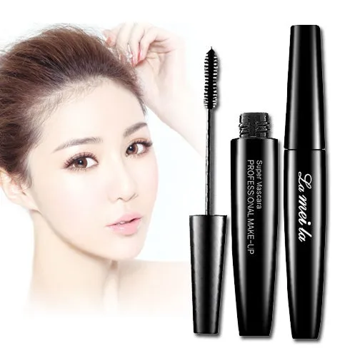 Thick waterproof mascara in black for volume and curl, smudge-proof formula