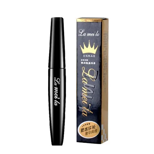 Thick waterproof mascara in black for volume and curl, smudge-proof formula