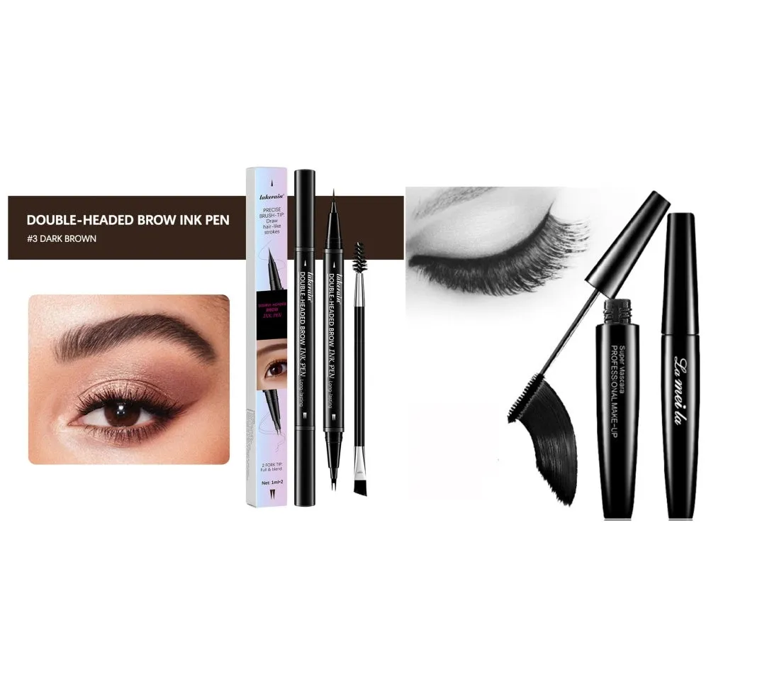 Thick waterproof mascara in black for volume and curl, smudge-proof formula
