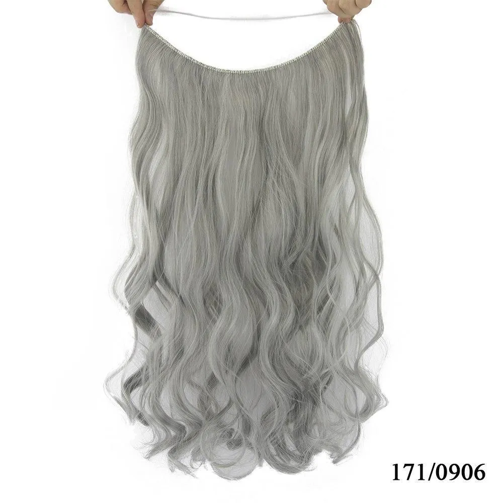 Invisible halo curly hair extension 60cm length 27cm width frosted colour high temperature fibre