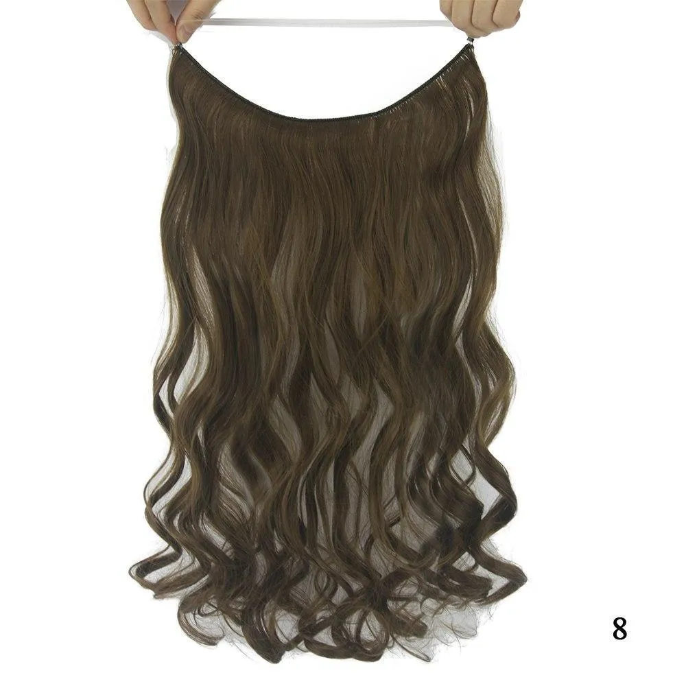 Invisible halo curly hair extension 60cm length 27cm width frosted colour high temperature fibre
