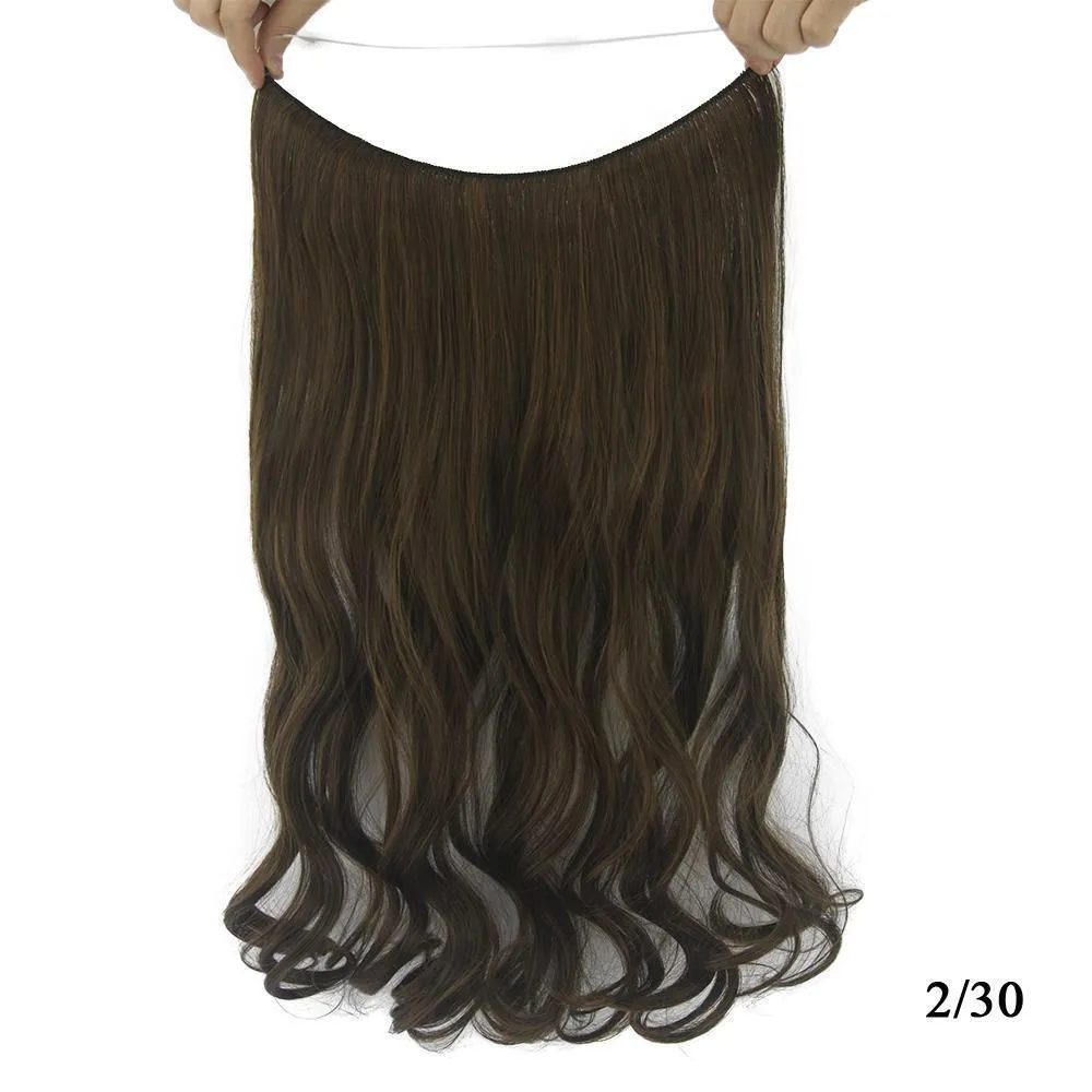 Invisible halo curly hair extension 60cm length 27cm width frosted colour high temperature fibre