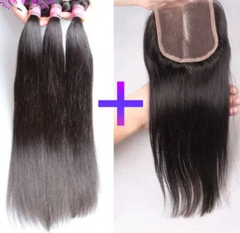 Straight human hair curtain weft with closure wig accessory, real hair block, multiple size options