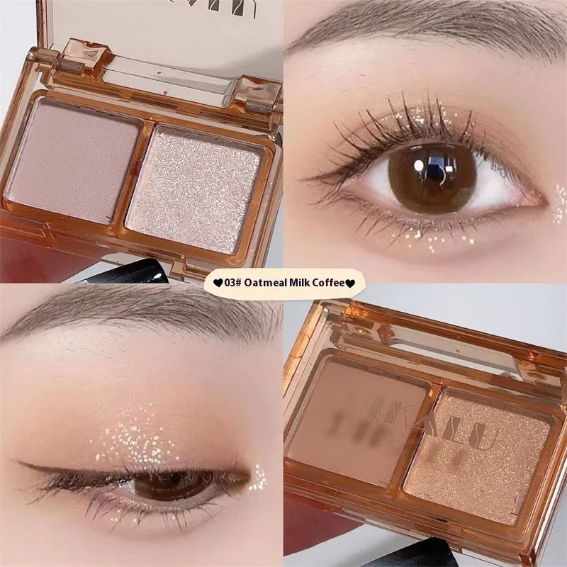 Cool two-tone eyeshadow plate compact showing pink and black colour combination with matte and shimmer finishes