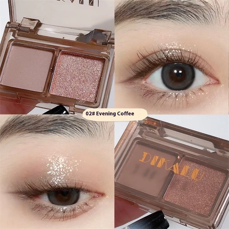 Cool two-tone eyeshadow plate compact showing pink and black colour combination with matte and shimmer finishes