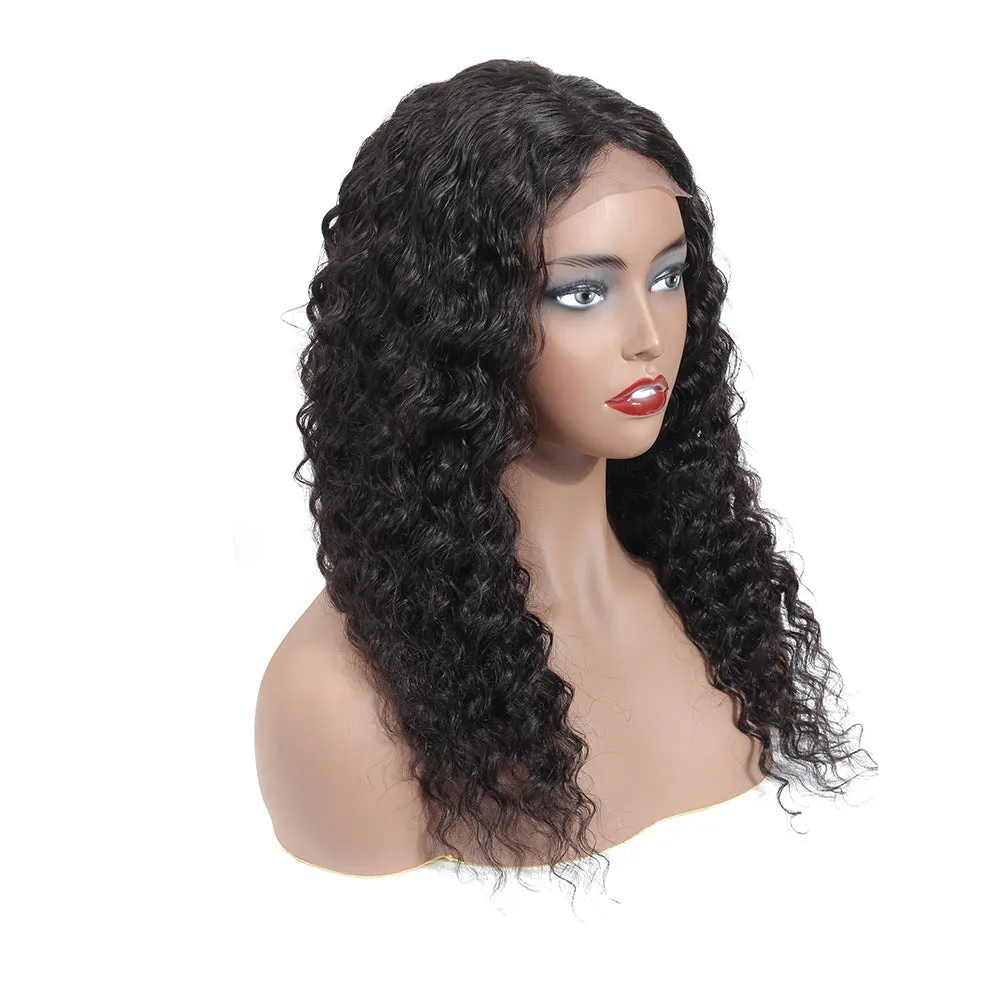 Human hair wig with lace front in 1B natural colour, 16 inch length, on a mannequin head