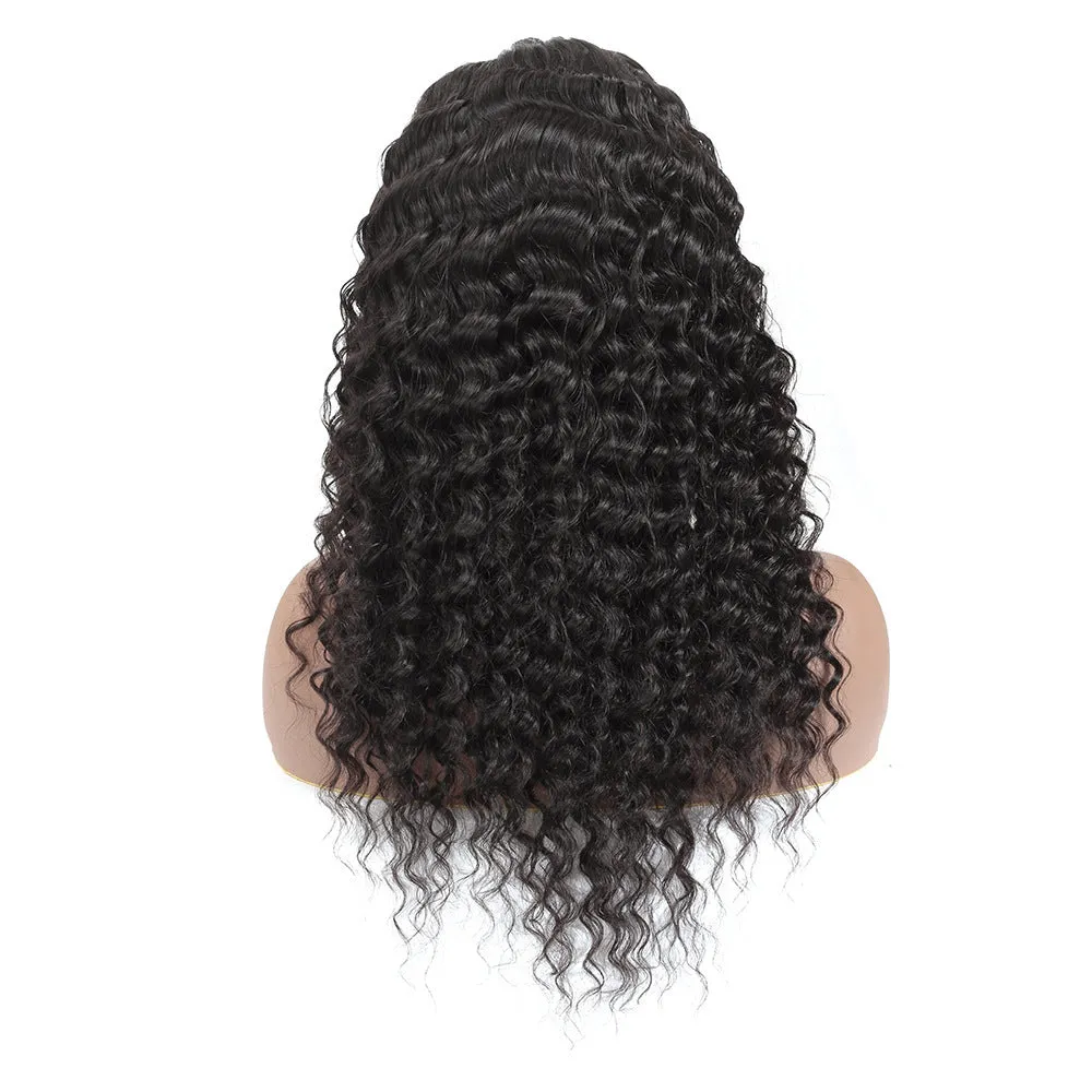 Human hair wig with lace front in 1B natural colour, 16 inch length, on a mannequin head