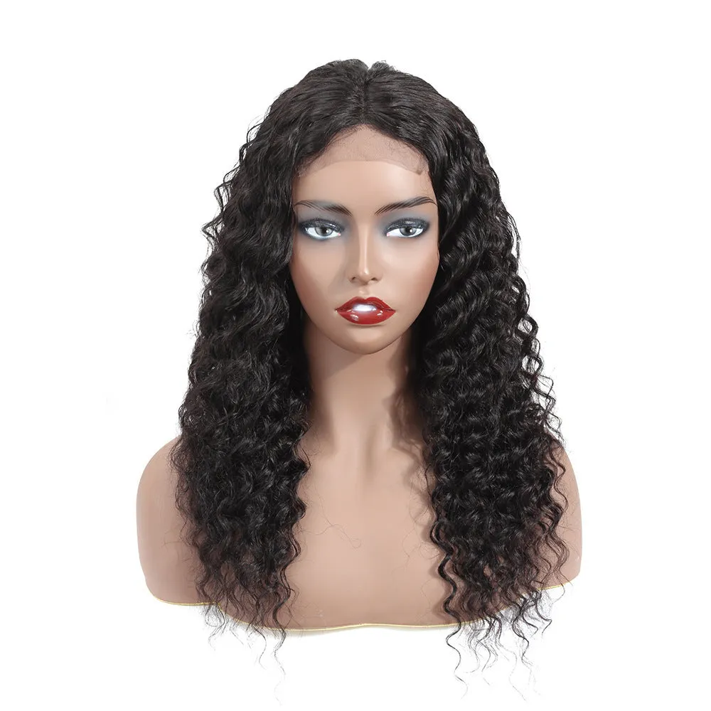 Human hair wig with lace front in 1B natural colour, 16 inch length, on a mannequin head