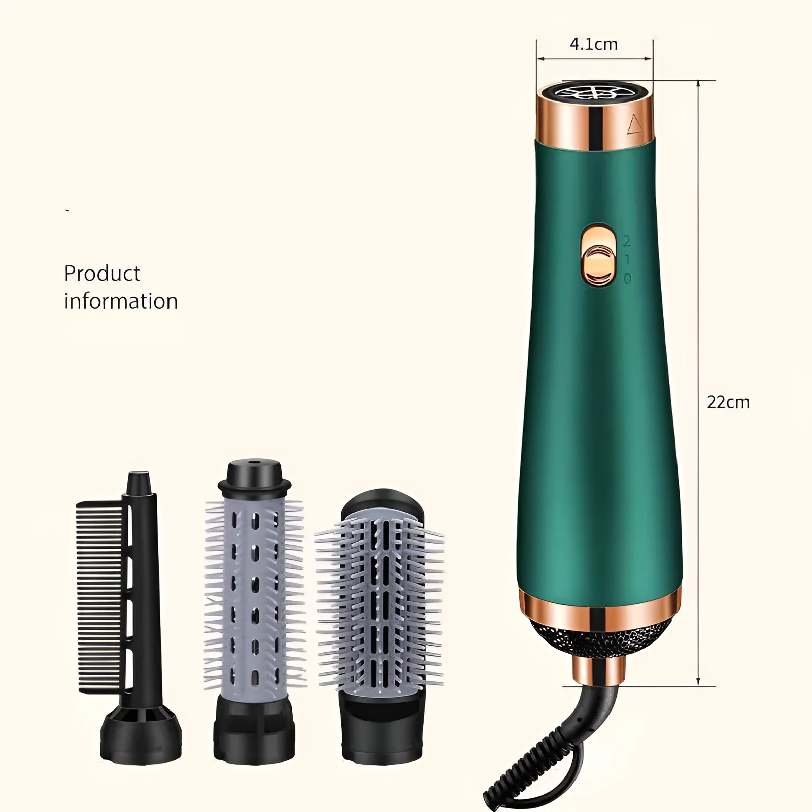 Three-in-one hair dryer in green with foldable handle and multiple speed settings