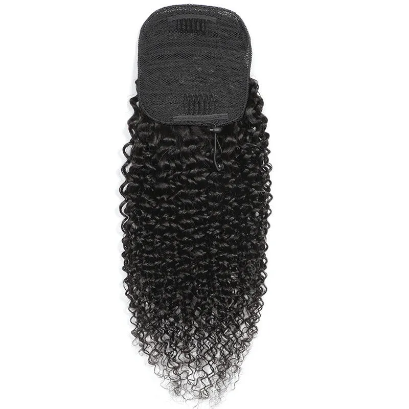 Women natural color real human hair ponytail wig in black with mechanism fitting, available 8 to 26 inches