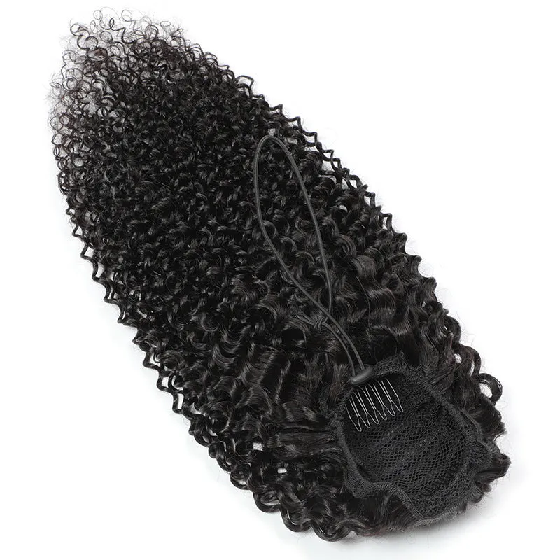 Women natural color real human hair ponytail wig in black with mechanism fitting, available 8 to 26 inches