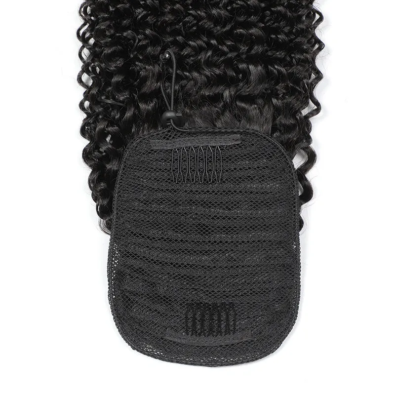Women natural color real human hair ponytail wig in black with mechanism fitting, available 8 to 26 inches