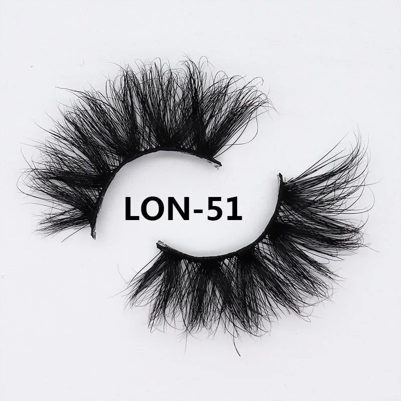 Real mink hair false eyelashes in 25MM3D length with fluffy handmade lash strands on a white background