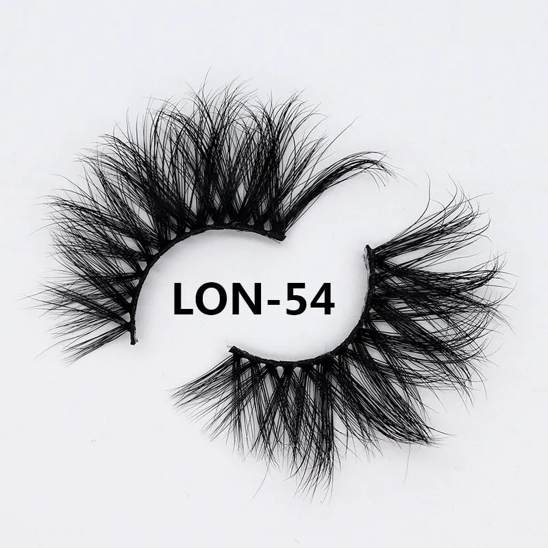 Real mink hair false eyelashes in 25MM3D length with fluffy handmade lash strands on a white background