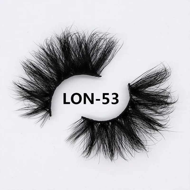 Real mink hair false eyelashes in 25MM3D length with fluffy handmade lash strands on a white background