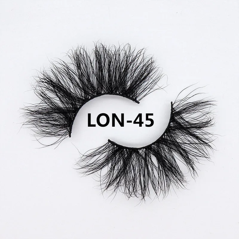 Real mink hair false eyelashes in 25MM3D length with fluffy handmade lash strands on a white background