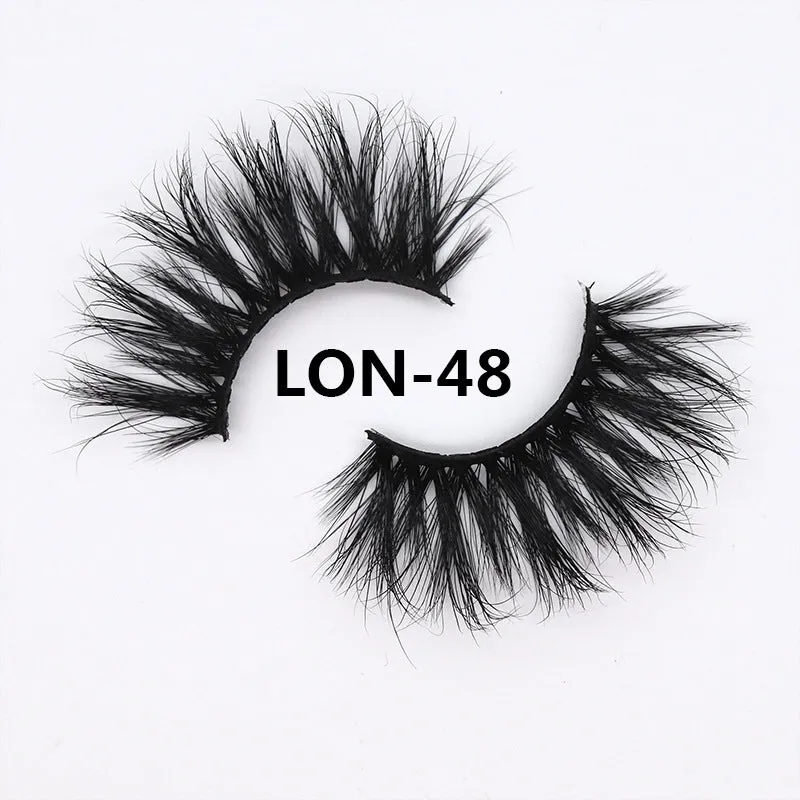 Real mink hair false eyelashes in 25MM3D length with fluffy handmade lash strands on a white background