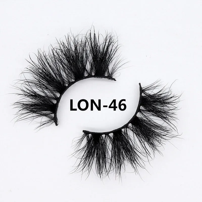 Real mink hair false eyelashes in 25MM3D length with fluffy handmade lash strands on a white background