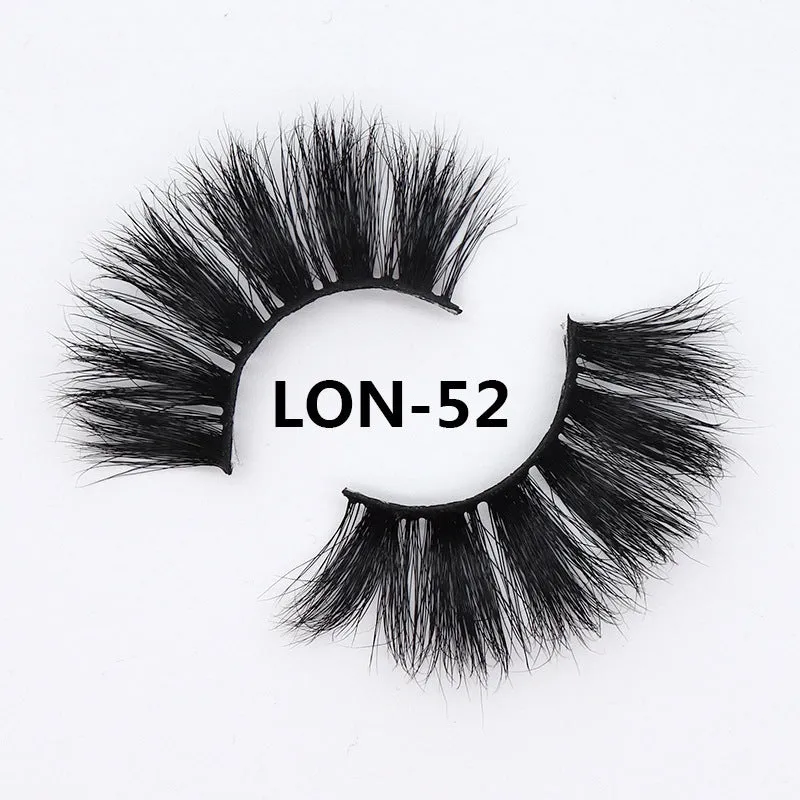 Real mink hair false eyelashes in 25MM3D length with fluffy handmade lash strands on a white background