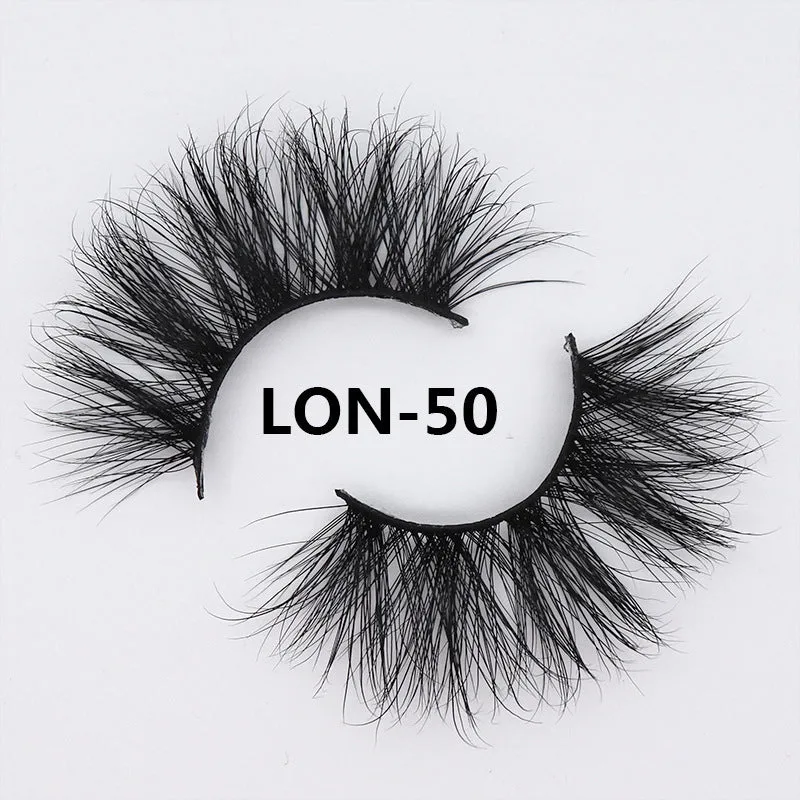 Real mink hair false eyelashes in 25MM3D length with fluffy handmade lash strands on a white background