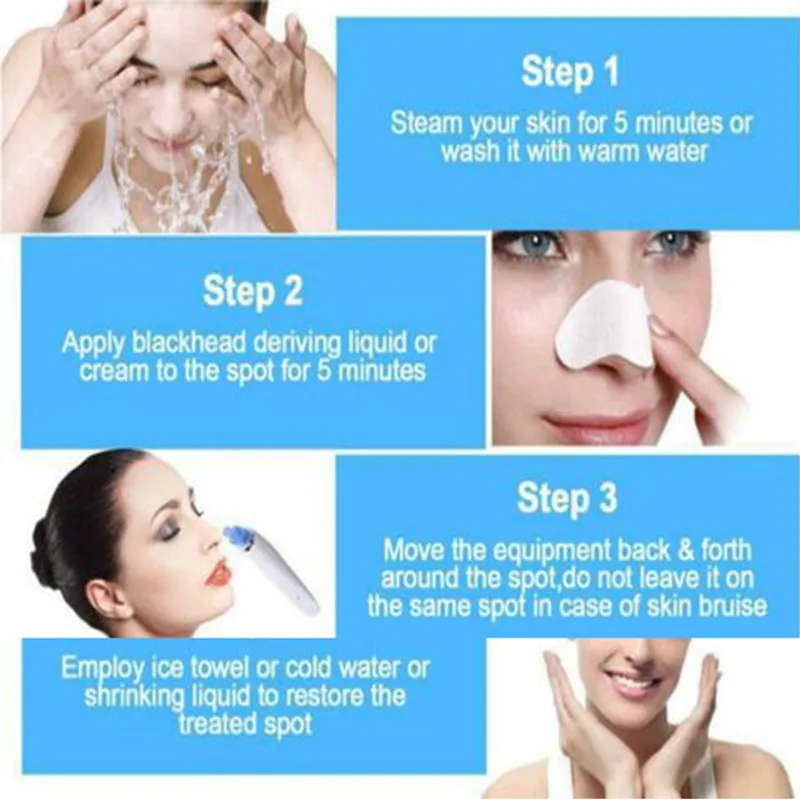 Electric pore blackhead cleaner in pink and white colours with ultrasonic vibration working method for facial skincare