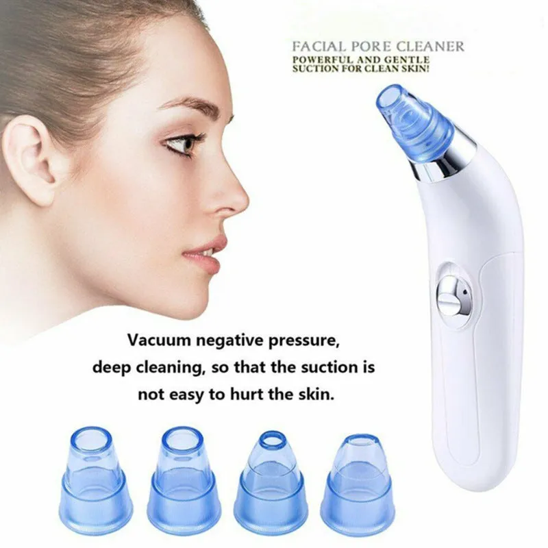 Electric pore blackhead cleaner in pink and white colours with ultrasonic vibration working method for facial skincare