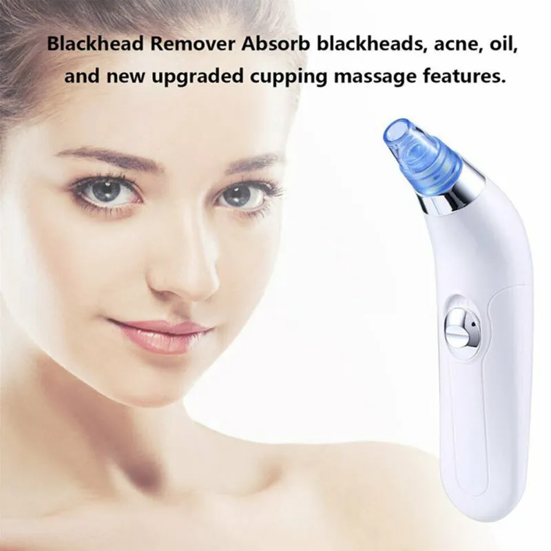 Electric pore blackhead cleaner in pink and white colours with ultrasonic vibration working method for facial skincare