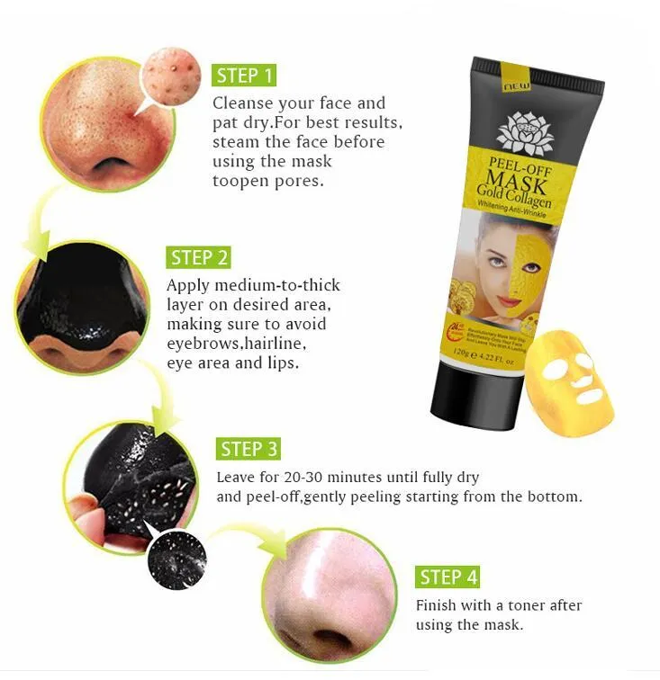 Gold Collagen Peel Off Mask 120g in jar with peel-off texture visible, unisex anti-aging mud mask