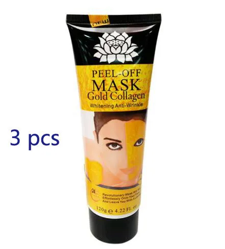Gold Collagen Peel Off Mask 120g in jar with peel-off texture visible, unisex anti-aging mud mask
